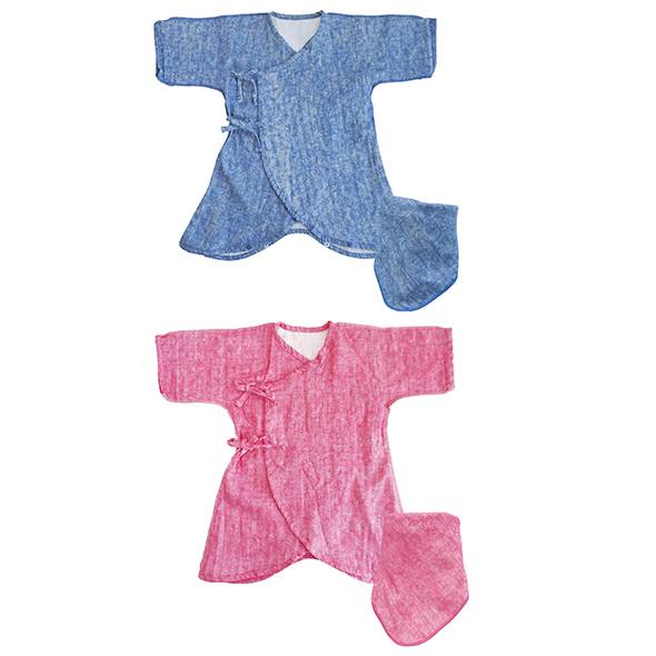 赤ちゃんファースト「多胎児用コンビ肌着&ビブセット/ブルー&ピンク」の画像