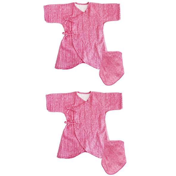 赤ちゃんファースト「多胎児用コンビ肌着&ビブセット/ピンク&ピンク」の画像