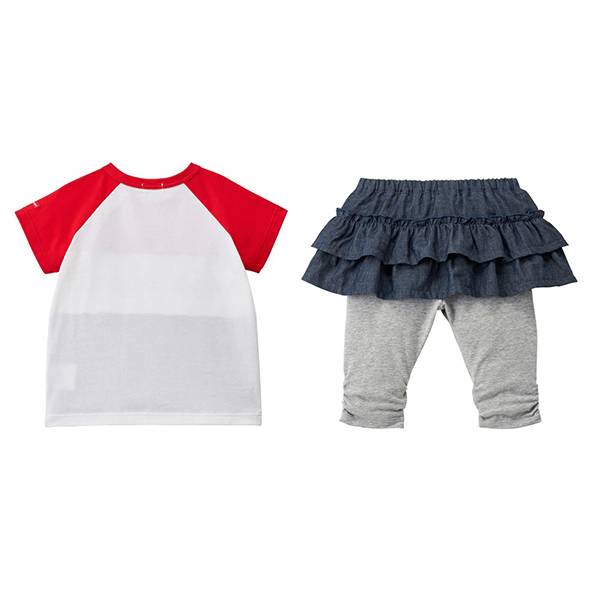 赤ちゃんファースト「ミキハウス ロゴ半袖Tシャツ&スカート付7分丈パンツセット」の画像